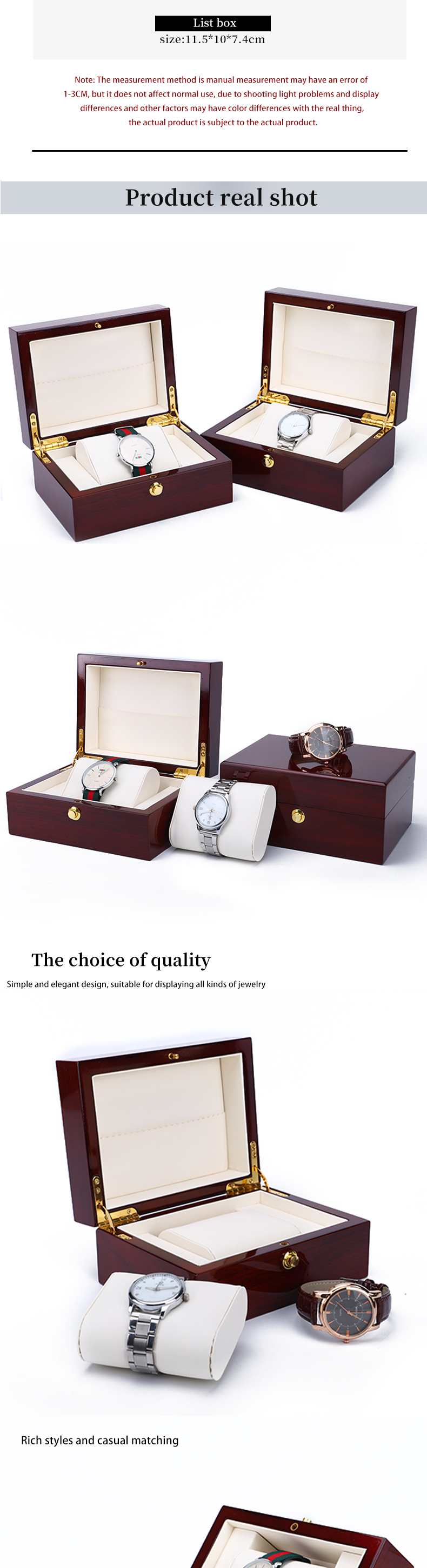 OEM DustProof Wooden Luxury Watch Storage Box With Push Button Closure
