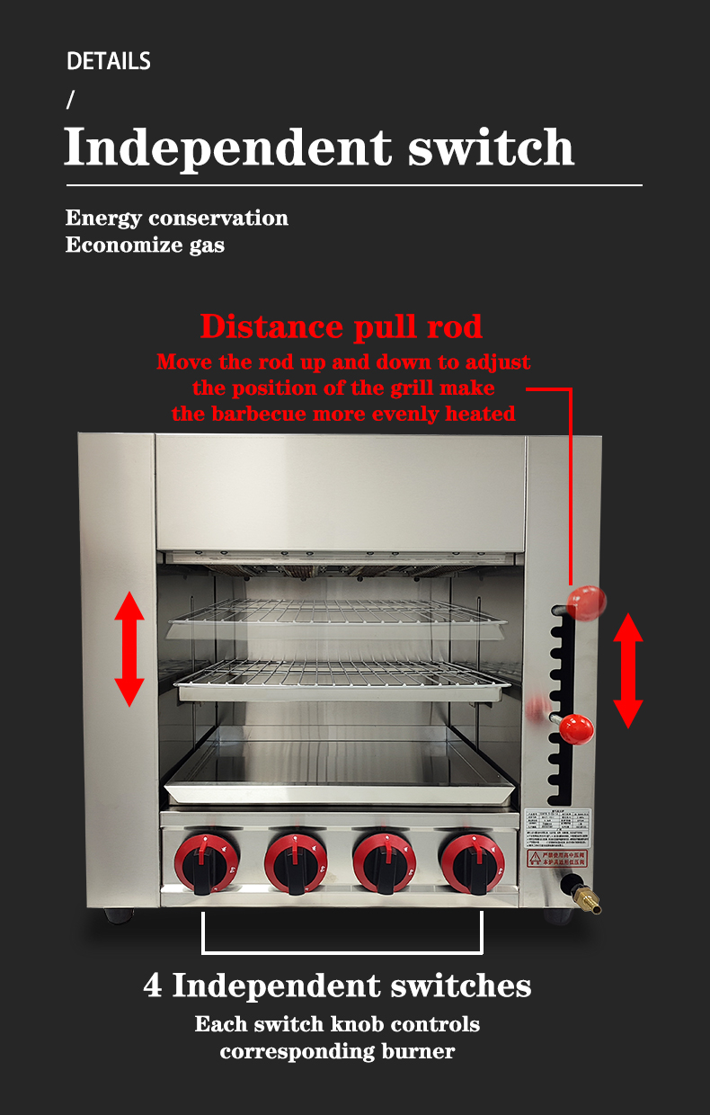 Stainless Steel Counter Top Gas Salamander Machine with 890*320*380mm Internal Size