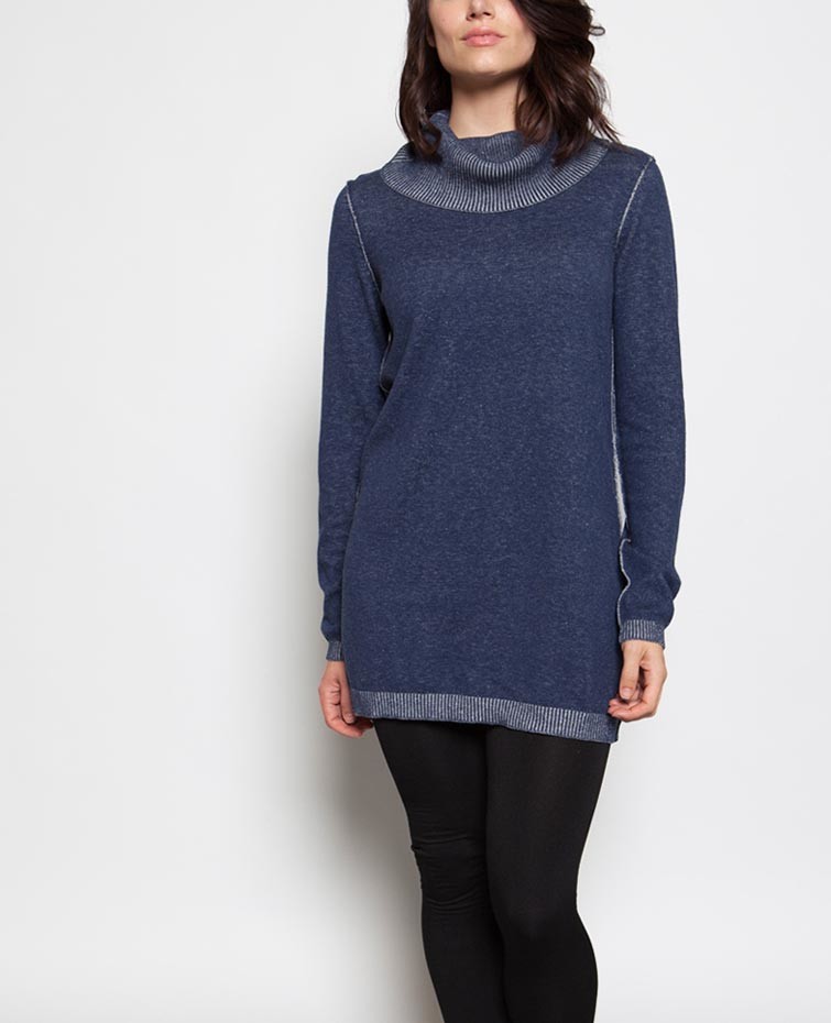 Funnel Neck Plaited Knit Pullover Sweater 70 % Cotton 20 % Nylon 10 % Silk Material