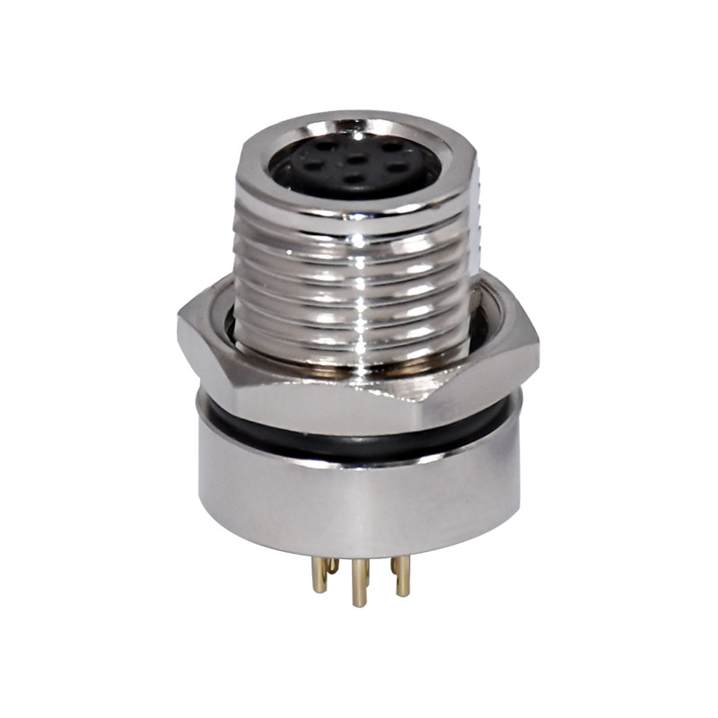 M8 Auto Female 6pins Front Cricular Screw Panel Mount Connector IP67 Socket