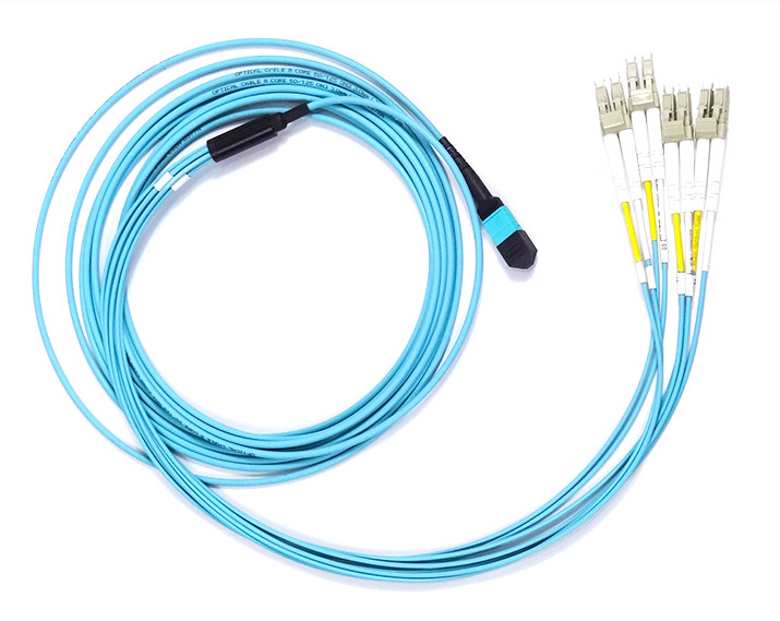 Female 12 Cores LC MM MPO Fiber Optic Patch Cord Round