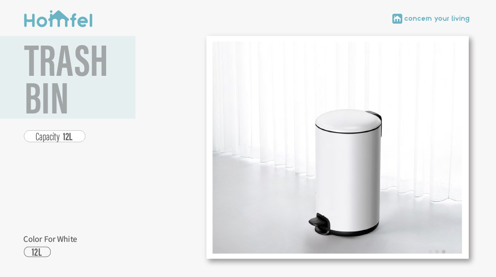 20L Stainless Steel Kitchen Bathroom Thin Lid Pedal Trash Bin Waste Bin Dustbin Soft Close Round Metal Trash Can Durable