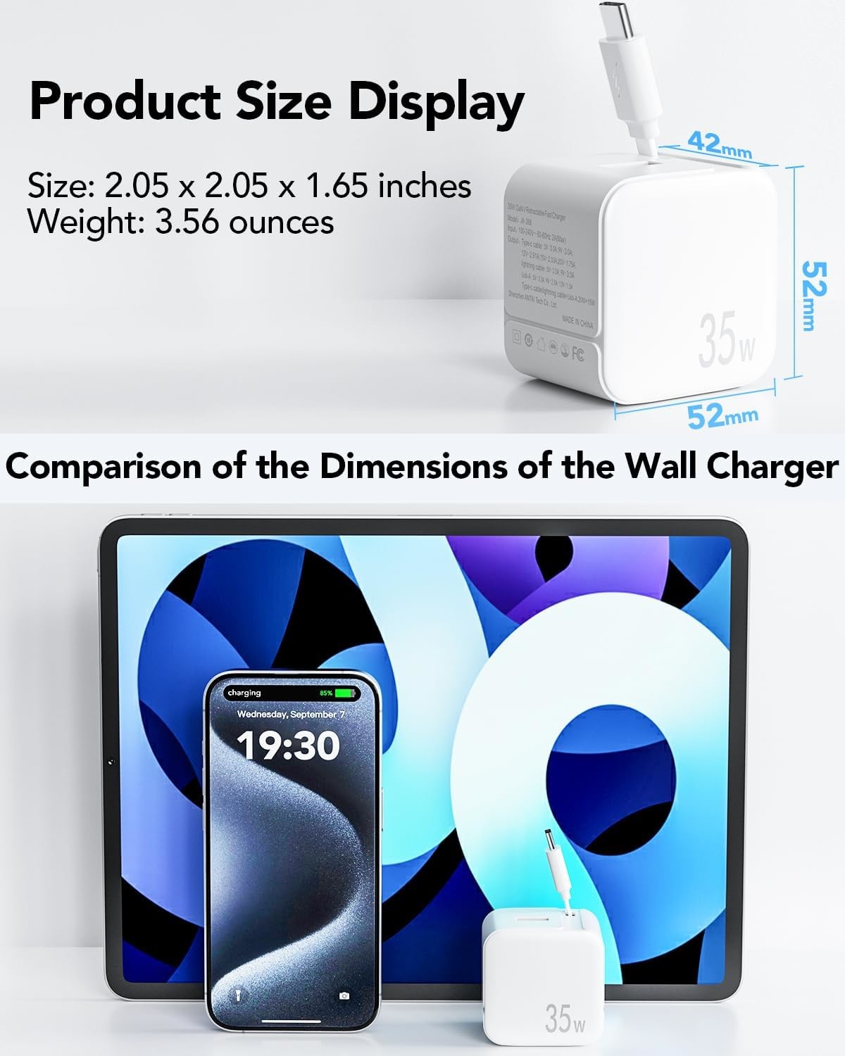 2in1 Phone Wall Adapter Charger 35W 8Pin Ports With Retractable Cables