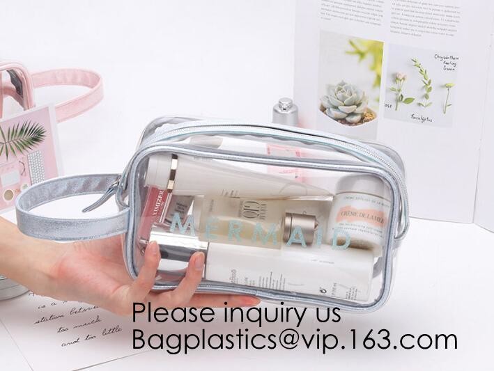 Clear Zipper Pouch with Strap Makeup Bag PVC Cosmetic Pouch,Printing Clear k Cosmetic PVC Pouch, bagease, bagplast
