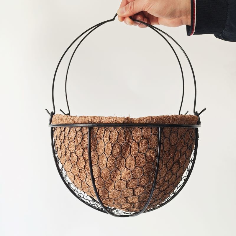 Metal Frame Bamboo Coco Liner Flower Pots Outdoor Garden 27cm Diameter