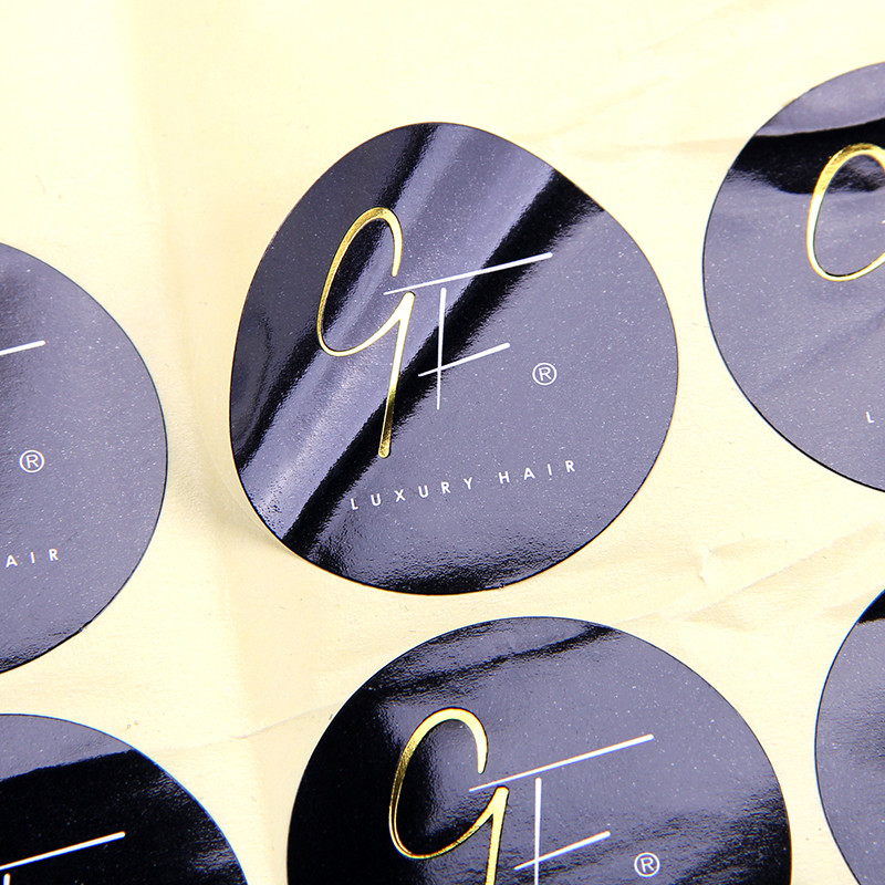 Black Round Matte Black Paper Sticker Labels With Gold Logo