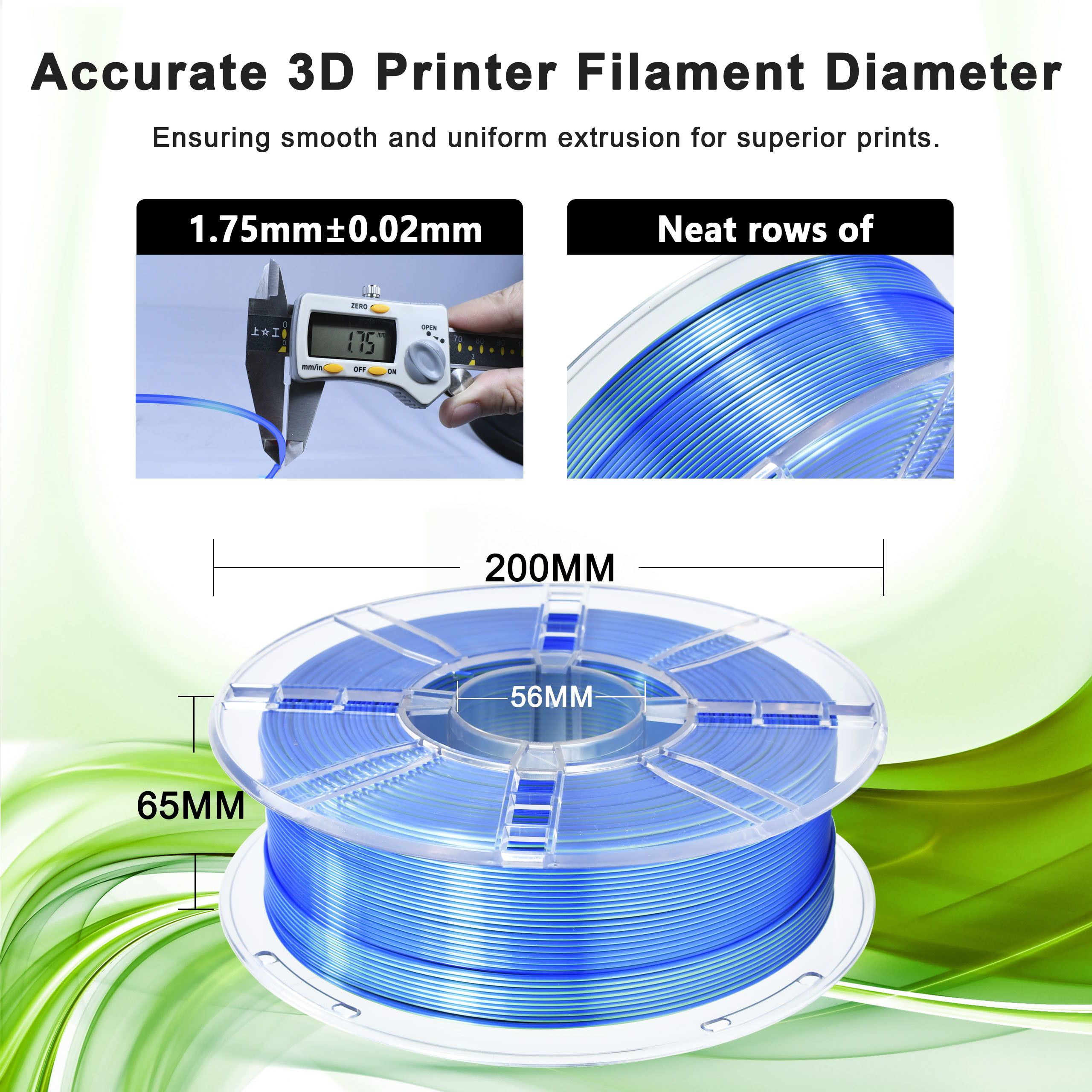 PLA+ 3D Printer Filament, Silk PLA PRO Filament 1.75mm Dual Color Blue Green 3D Filament 1KG