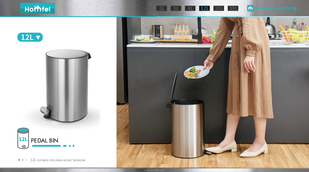Custom Make Jobs Pedal Bin Soft Close Stainless Steel Waste Bin Rolling Cover Type for Household Bathroom Kitchen Trash Can