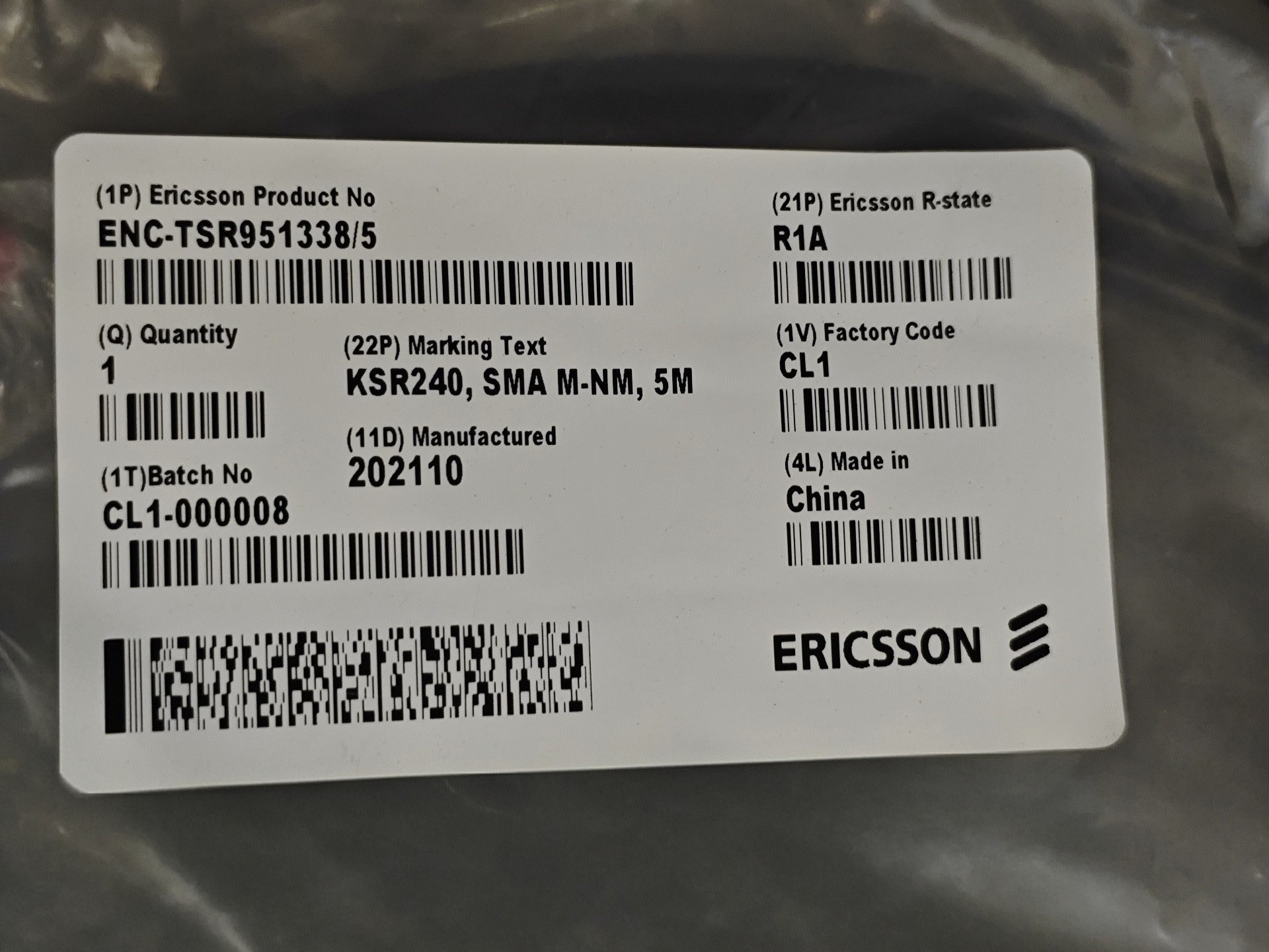 Ericsson ENC-TSR951338/1.5 TSR951338/5 TSR951338/10 SMA M-NM, 1.5M 5M 10M