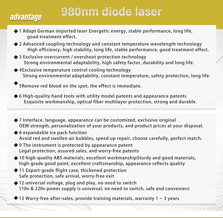Diode Laser Spider Vein Removal Machine Air Cooling Nail Fungus Treatment 980nm