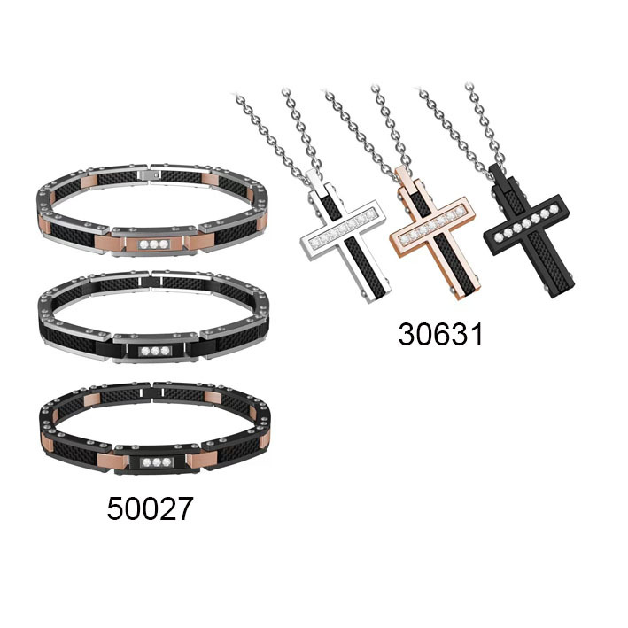 Rose Gold Diamond Stainless Steel Bracelet Unchanged Black Cross Stainless Steel Jewelry