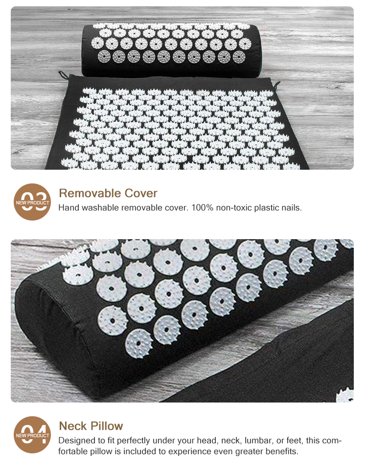 Relieve Sciatic 66*24cm Massage Acupressure Yoga Mat Black Acupressure Pad