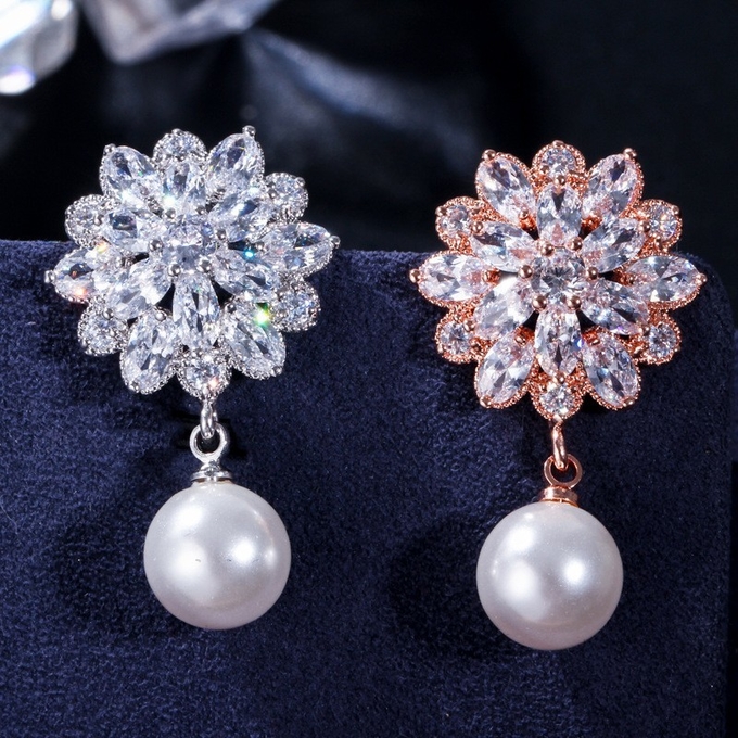 CZ earrings Brass setting zircon stud earrings hip hop bling blilng jewelry earrings necklace jewelry set