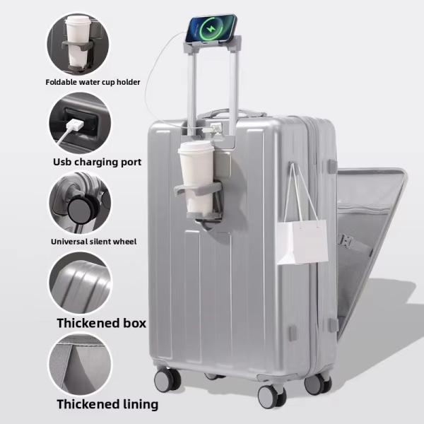 360° Spinner Wheels Front Opening USB Port Business Travel Bag Durable Luggage for Modern Simple Style Holiday Travel