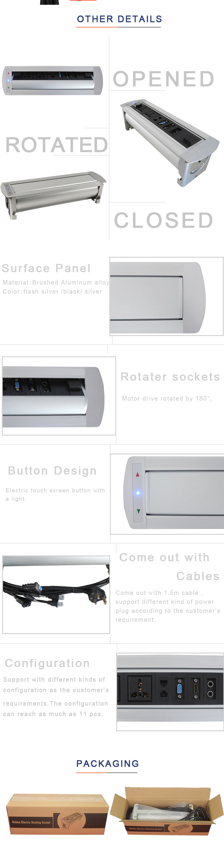 General popular revotable motorized overturn modular table power socket