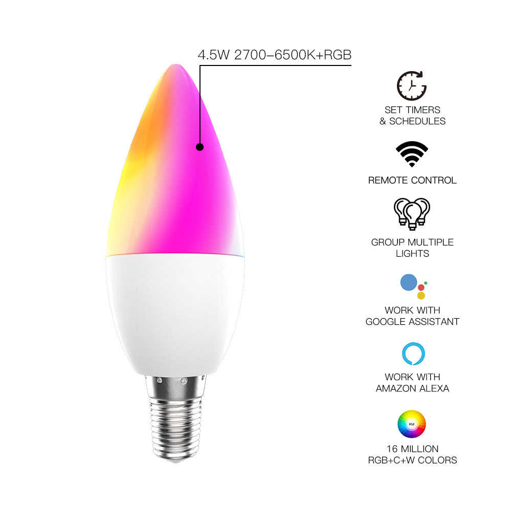 Tuya AC100V 240V Voice Control Light Bulb 4.5W 350LM 2700K-6500K Dimmable Multicolor
