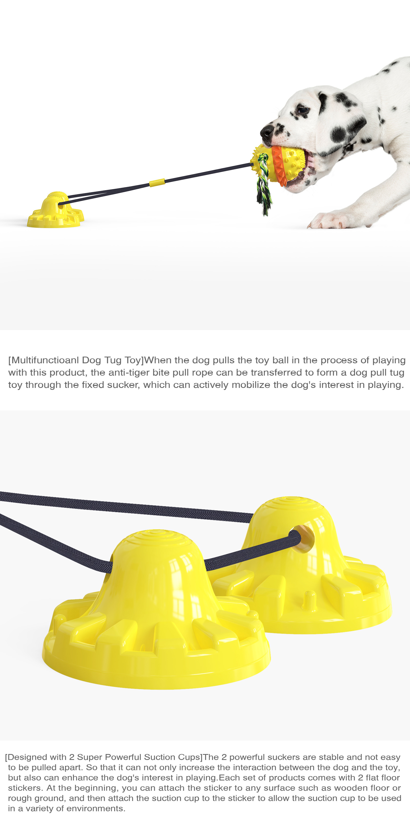 Multicolor Bouncing Interactive Pet Toys 2 Super Powerful Suction Cup Tug Dog Toy