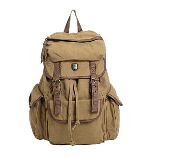 Vintage Canvas Leather Backpack School Bag Satchel For Outdoor Hiking / Climbing