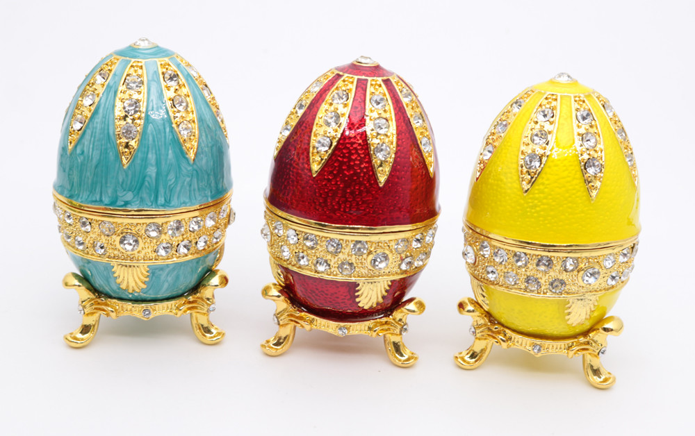 Russian Faberge Easter Egg Vintage Style Easter Egg Box Egg with Rich Enamel Sparkling Rhinestone Jewelry Trinket Box