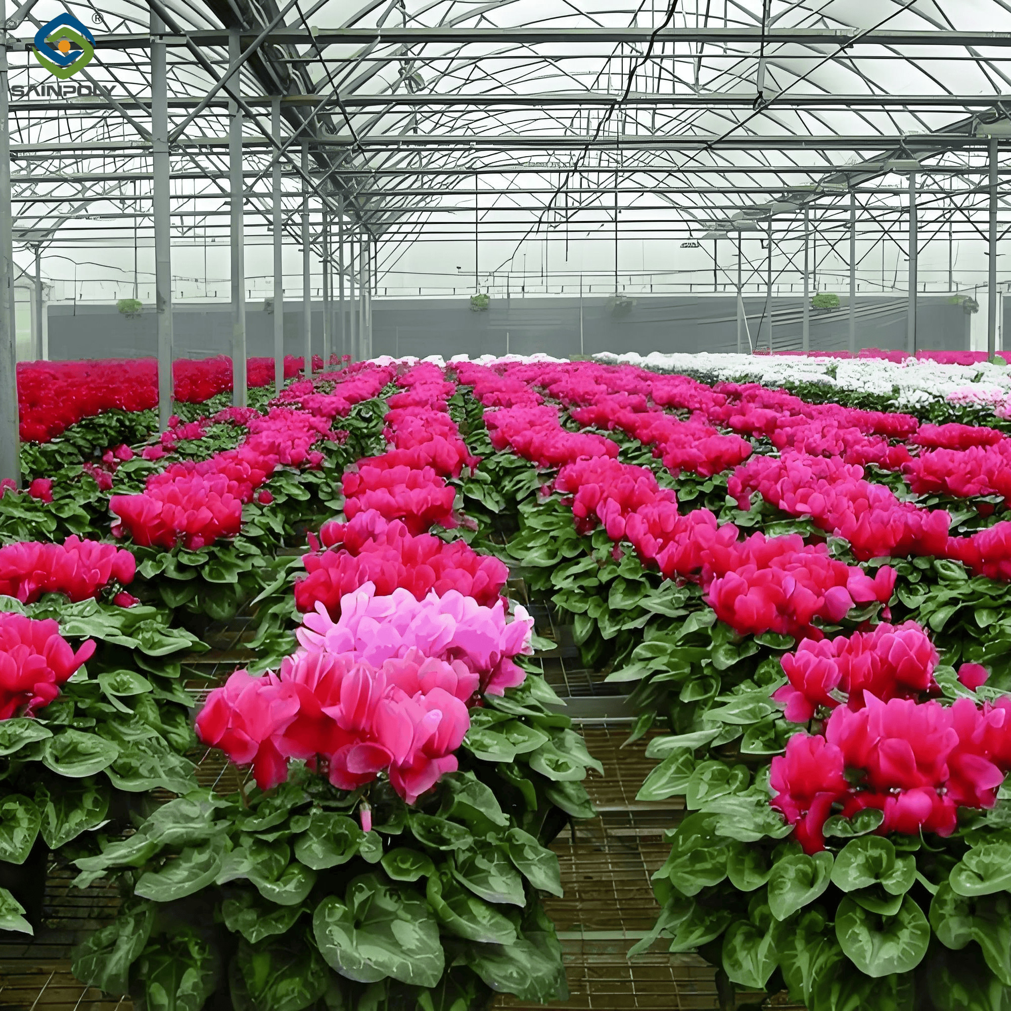Intelligent Smart Flower Greenhouses With Hydroponic System Rolling Bench Planting Bags