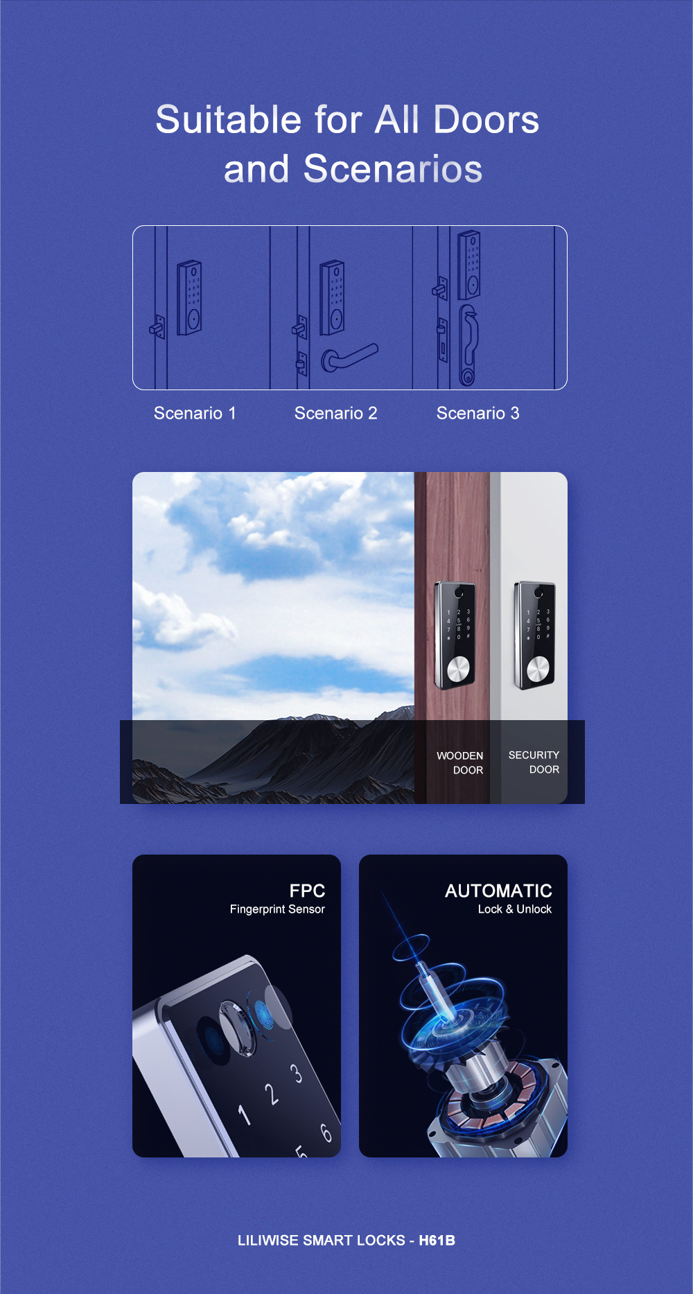 Black Automatic Room Door Locks Remote Biometric Fingerprint WiFi Zinc Alloy