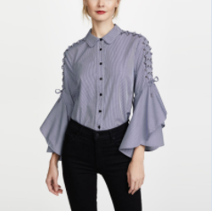 Off The Shoulder Ladies Ruffle Long Sleeve louses Shoulder Off Smocked Crop top for Women