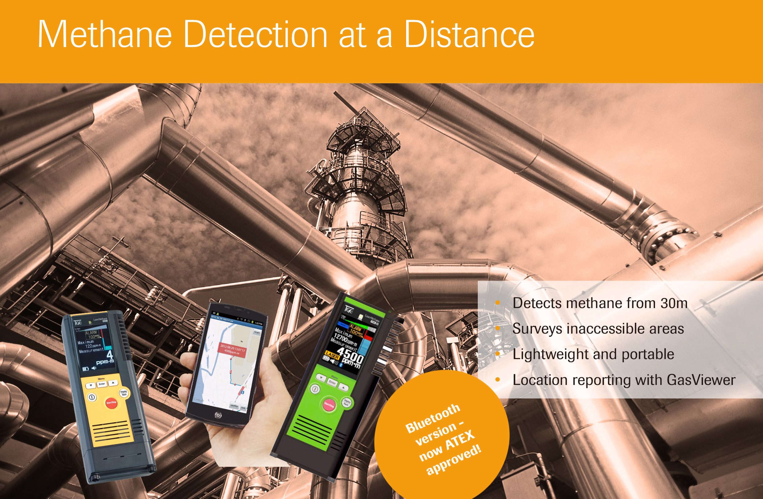 IP54 Mini Handheld Laser Methane Detector 32A GPS ATEX Location Tracking Bluetooth