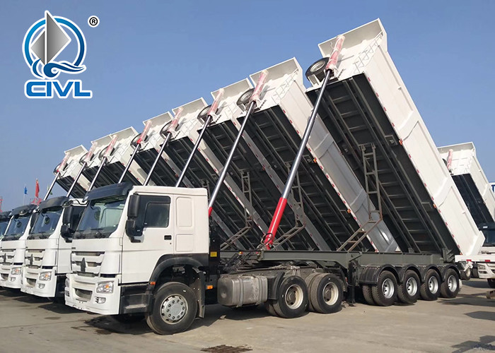 CIMC Semitrailer Rear 50 Ton 4 Axle Dump Semi Trailer Trucks With Front Lifting