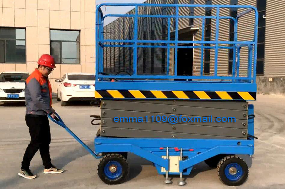 Custom Made SJY1.0-14 Mobile Scissor Lift Platform 1000kg Capcity Battery Move and Lift