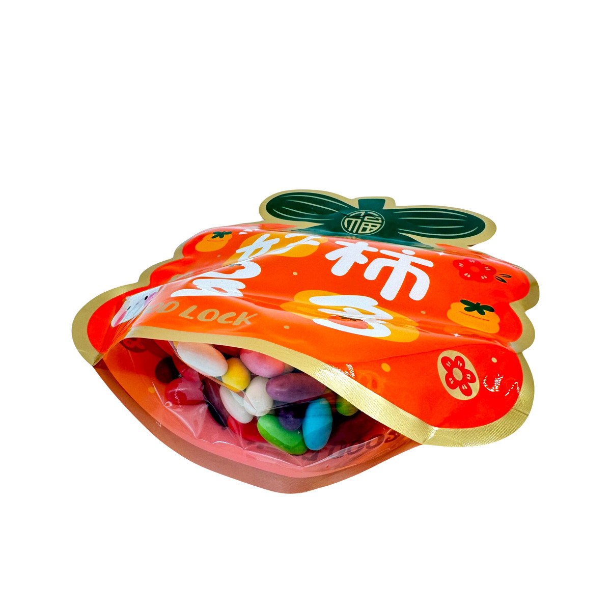Persimmon Shape Orange Color Eco Friendly Stand Up Pouches Zipper Top Bags With Clear Window For Food