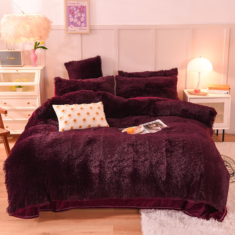All-groups Rainbow Color Fur Velvet Fluffy Plush Soft Bedding Sheet Set for Kids Girl