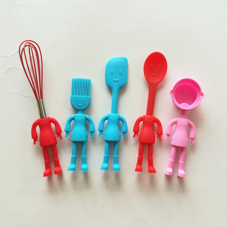 Country Kitchen Set Of Five Silicone MINI Kitchen Utensil Set Silicone Kitchen Baking Tools Whisk Tong, Spatula, Spoon