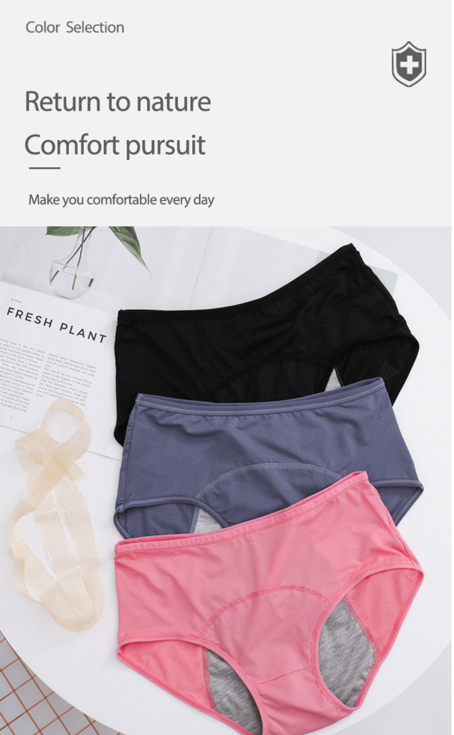 3 Layer Washable Reusable Leak Proof Underwear Elastic Moisture Absorption