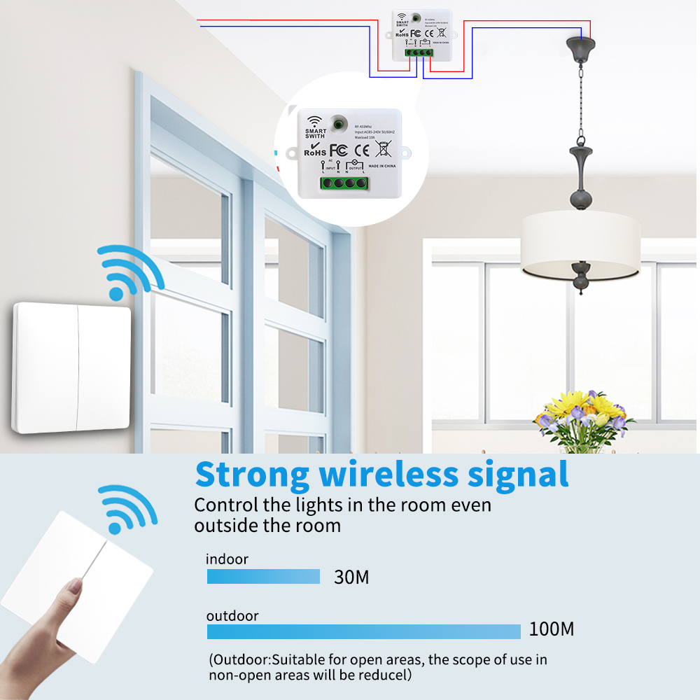 Wall Light Self Powered Wireless Switch Outdoor Waterproof Push Button Switch