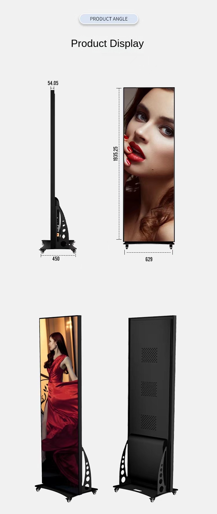 Floor Standing IP40 Mirror LED Screen P2.5 HD Video Advertising Poster Display