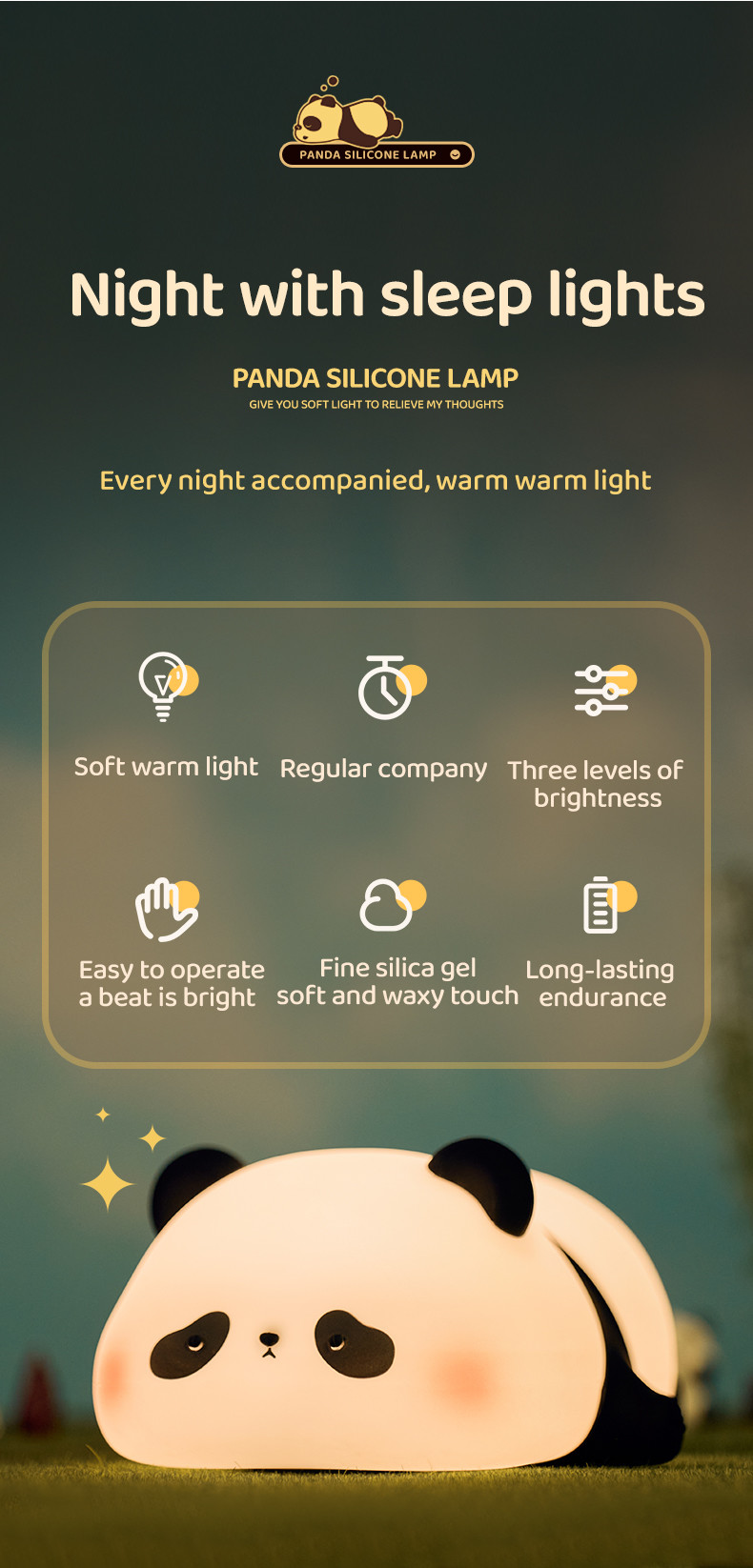 Factory customization silicone night light panda Usb Rechargeable Table Led Lamp Night Light Silicone Night Lights For Kids Room