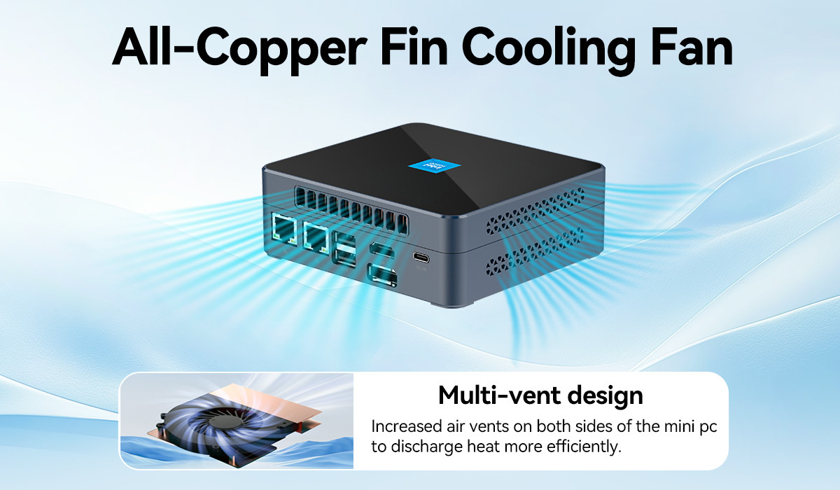 DDR5 Intel N200 Mini PC 32GB Dual RJ45 2.5G LAN With Fan For Home Office