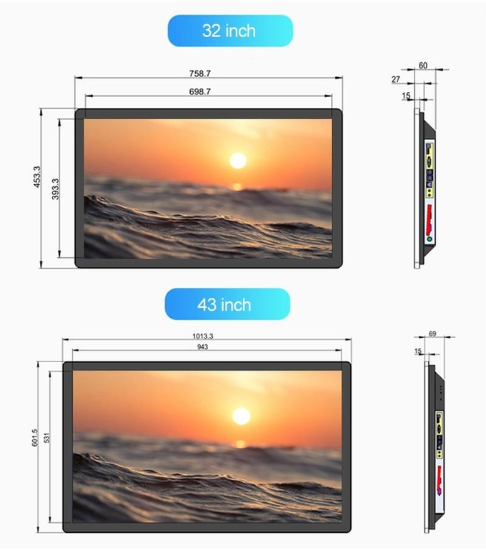 Wall Mounted Advertising Screen 49inch LCD Display Full HD 1080p With 16 9 Aspect Ratio