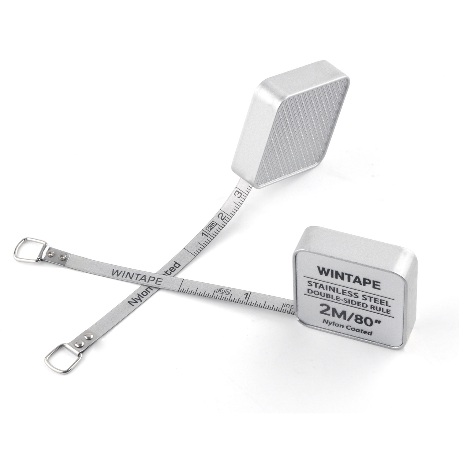 Wintape 2M/80inches Stainless Steel Square Double-Sided Rule Heavy Duty Nylon Coated Silver Metal Tape Measure