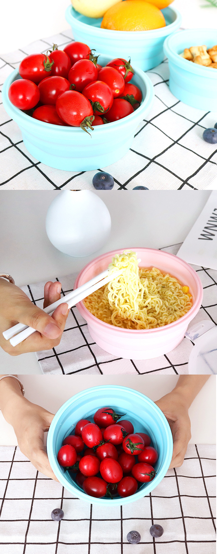 Round 350ml 540ml 800ml 1200ml Silicone Collapsible Lunch Box