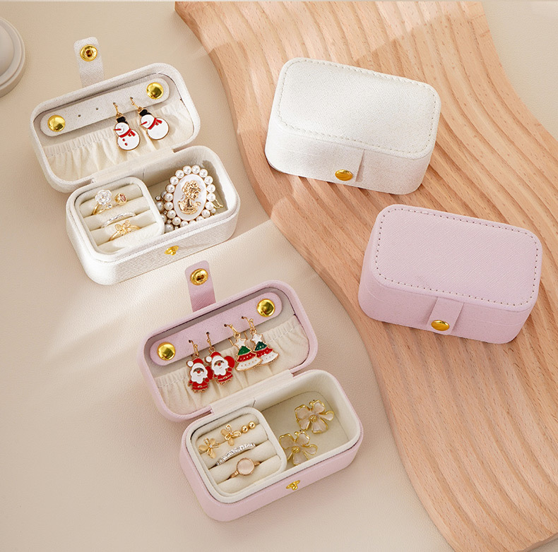PU Leather Jewelry Storage Box Organizer For Rings Earrings And Lipstick In Place