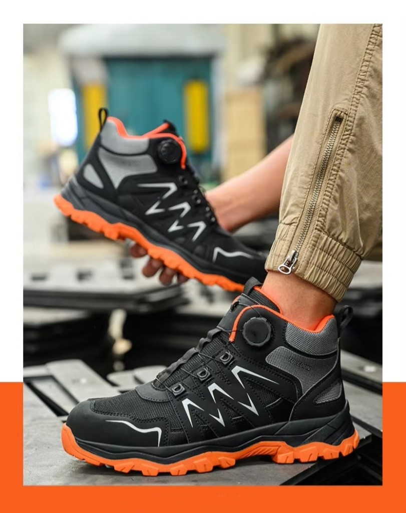 Orange Microfiber Men's Safety Boots Steel Toe Kevlar Midsole Anti-smashing Work Boots