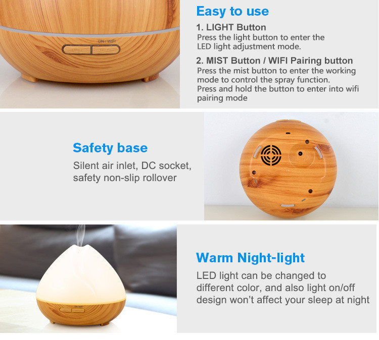 Wood Grain Base 400ml Smart WiFi Aroma Essential Oil Diffuser