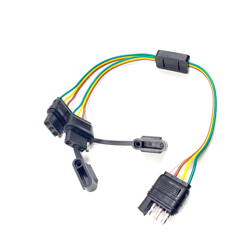 Customized Length 4 Pin Flat Y-Splitter Trailer Cable Male to Female Wire Extension