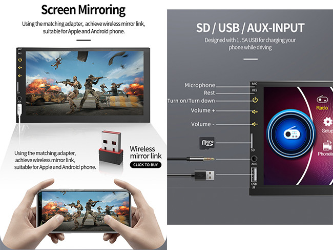 7 Inch MP5 Car Stereo Wince System Android Auto Carplay Car Multimedia Player MP5 Car Radio