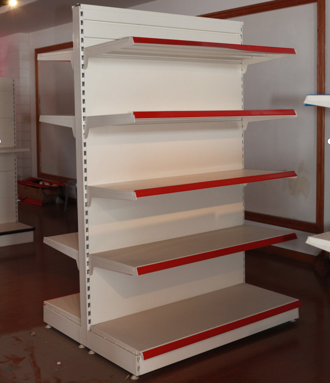 Supermarket Double Side Store Iron Gondola Shelving Rack 120KG Load