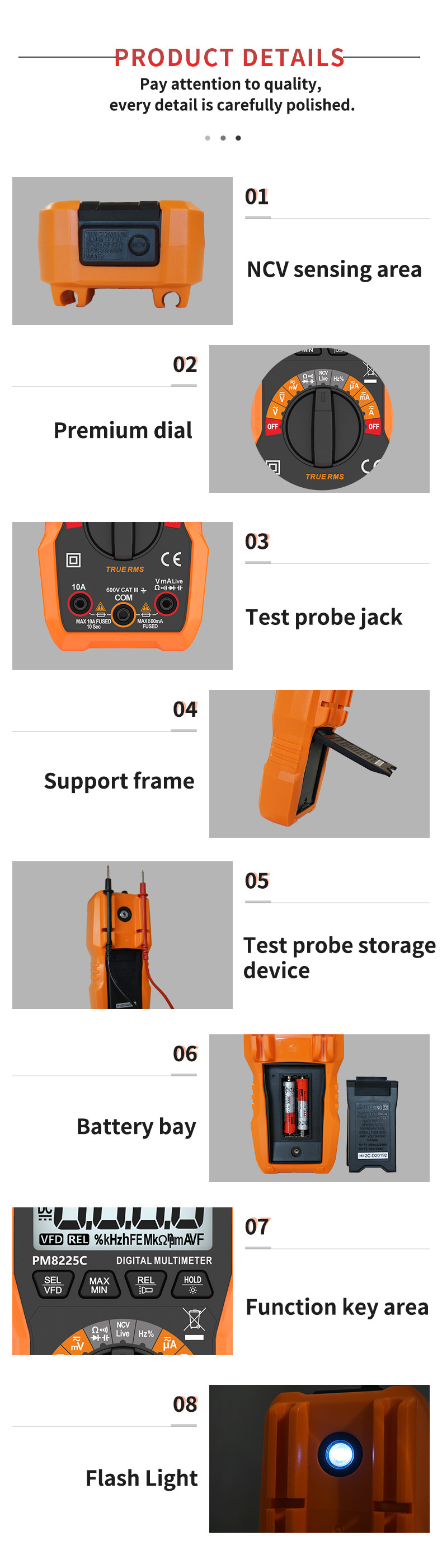 True RMS Auto Range Digital Multimeter Continuity Diode NCV Live Line Test