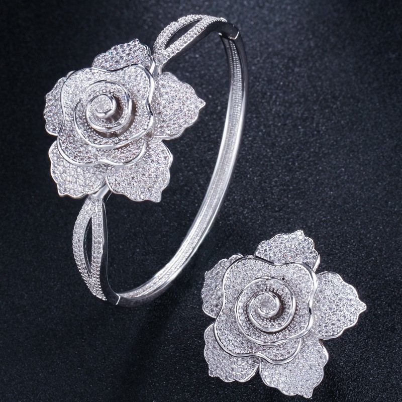 Luxury Rhinestone Flower Bracelet for Women Crystal Bracelet Wedding Bridal Bracelet Gold Silver Color Bracelet Jewelry