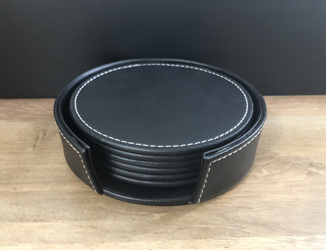 10x 4cm Round Leather Coasters Customized Cup Black Drink Coasters