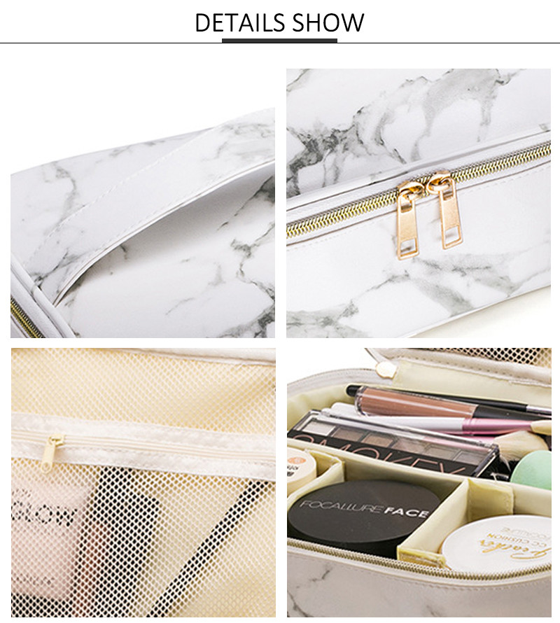 Wholesale Custom PU Leather Marble Cosmetic Bag Case Ladies Travel Portable